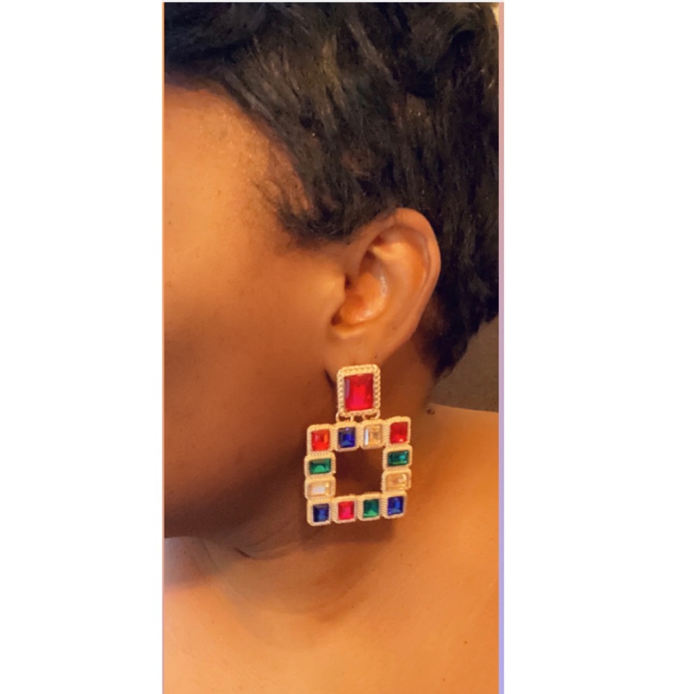 NEW Multi Square Gemstone Fashion Earrings - Picture 3 of 3
